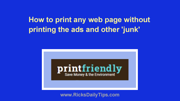 pris hoppe serviet How to print a web page without the ads and other 'junk'