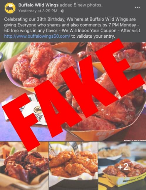 Scam alert: Beware this 'Free Buffalo Wild Wings Gift Card' scam