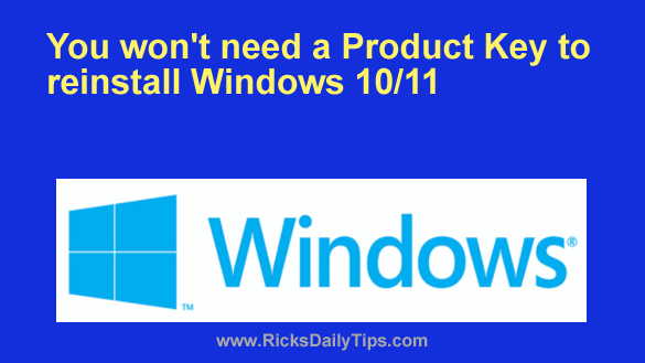 reinstall windows 10 need product key