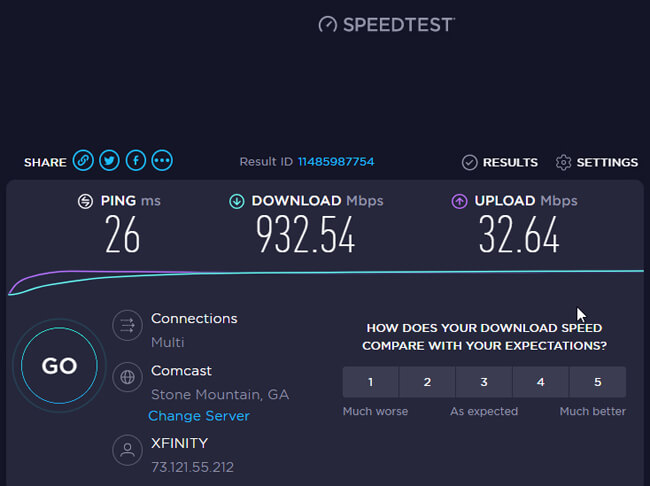 xfinity download speed test